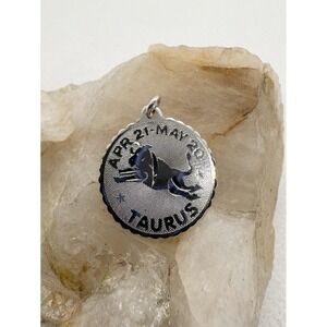 Vintage Taurus Zodiac Charm Pendant May 21 Bull Astrology Round Disc Minimalist